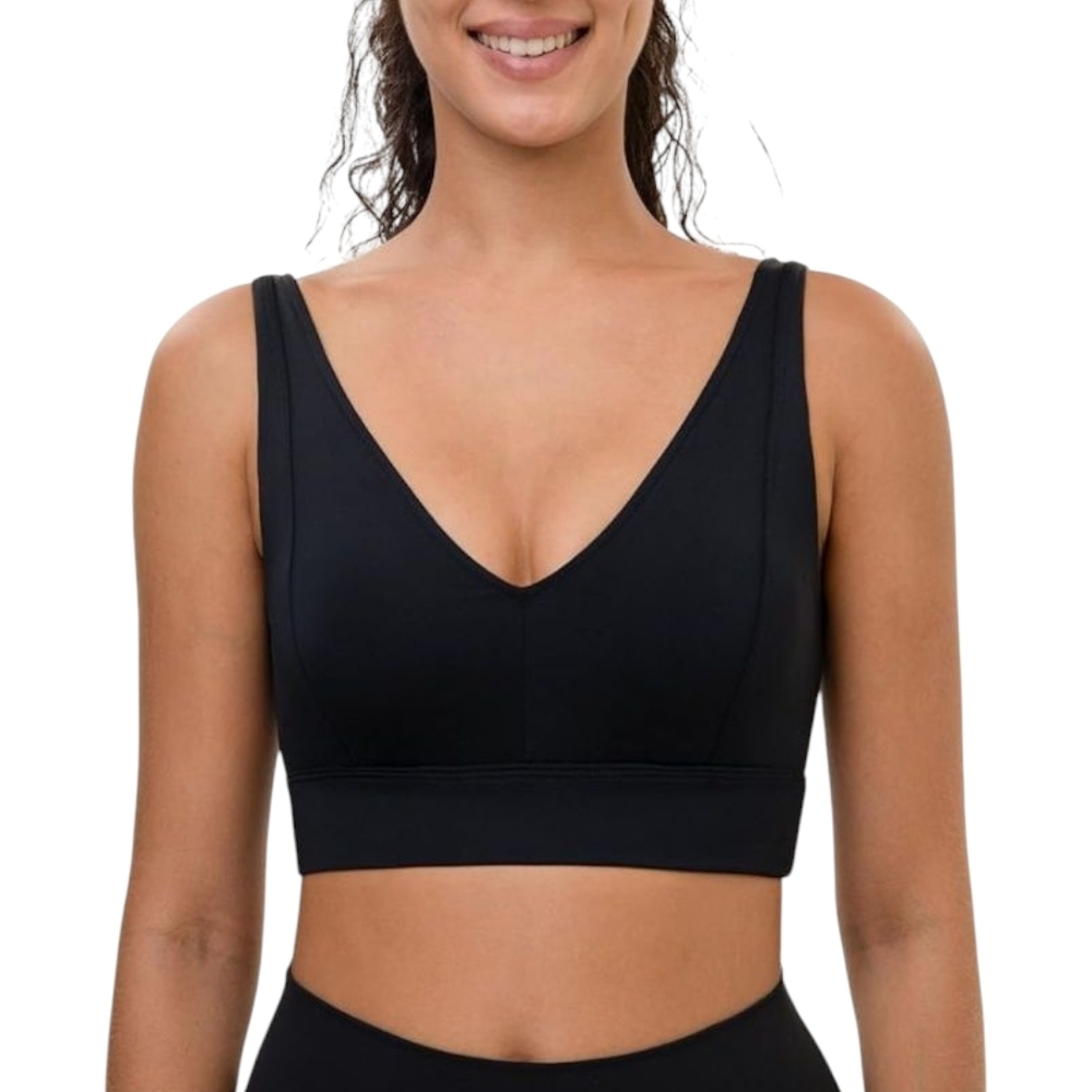 Elegant Black V-Neck Sports Bra